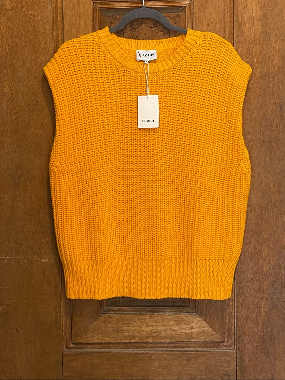 FRNCH Arista chunky knit orange Sleeveless Knit Crewneck Sweater cotton medium